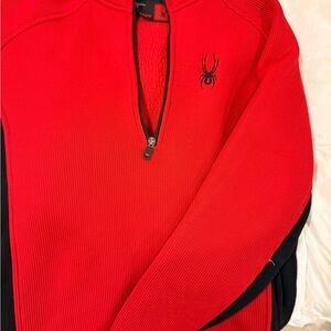 Spyder Men's Red and Black Zip-Up Sweater